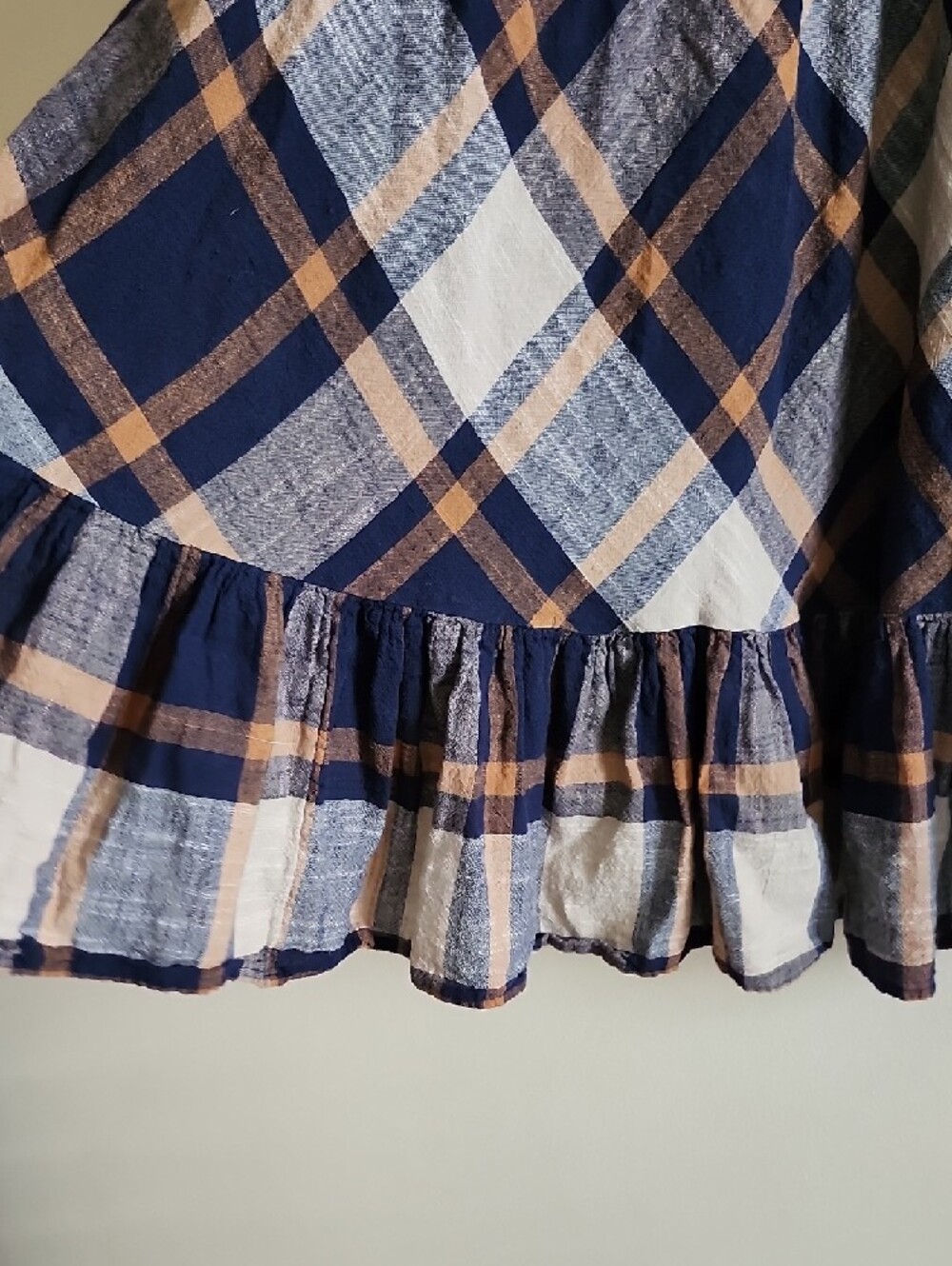 Free People Peplem Plaid Button-Up Tunic Top in Navy, Cream & Brown - Picture 7 of 7